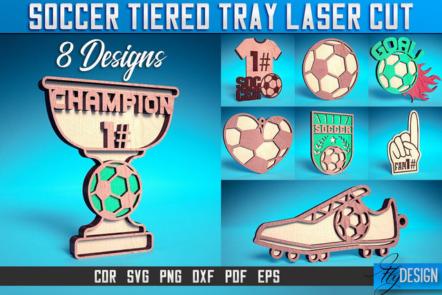 Soccer Tiered Tray Laser Cut SVG | Tiered Tray Laser Cut SVG Design | CNC Files SVG Fly Design 