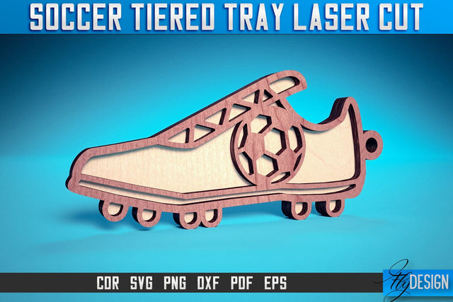 Soccer Tiered Tray Laser Cut SVG | Tiered Tray Laser Cut SVG Design | CNC Files SVG Fly Design 