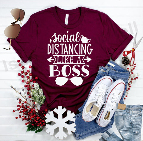 Social distancing like a boss svg, social distancing t shirt svg, cut files, covid t shirt svg, covid 19 svg, health awareness svg SVG Isabella Machell 