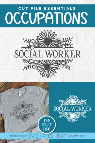 Social worker svg, social work split frame flowers svg SVG SVG Cut File 