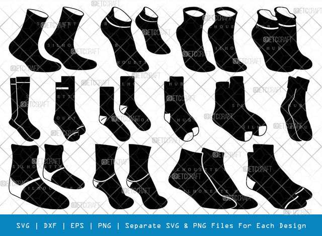 Sock SVG, Sock Silhouette, Ankle Socks Svg, Crew Sock Svg, Half Socks Svg, Warm Feet Svg, Sock Shape Svg, Sock Bundle SVG ETC Craft 