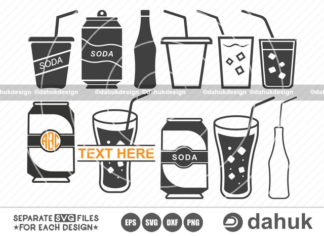 Soda icon SVG, Soda vector, Soda bottle, Soda can icons, Cut file, for silhouette, svg, eps, dxf, png, clipart cricut design space, vinyl cut files SVG dahukdesign 