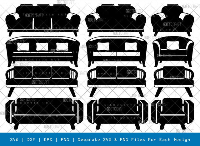 Sofa Set Silhouette, Sofa Set SVG, Furniture Svg, Couch Svg, Sofa Armchair Svg, Sofa Set Bundle, SB00873 SVG ETC Craft 