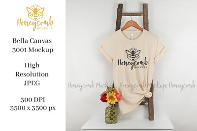 Soft Cream Bella Canvas 3001 Mockup, Hanging Ladder Mockup, Women's T-Shirt Mockup Mock Up Photo Honeycomb Mockups 