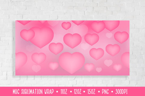 Soft Pink Hearts Mug Sublimation Design. Romantic Mug Wrap Sublimation LaBelezoka 