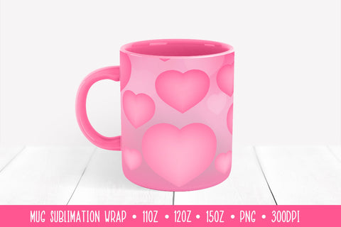 Soft Pink Hearts Mug Sublimation Design. Romantic Mug Wrap Sublimation LaBelezoka 