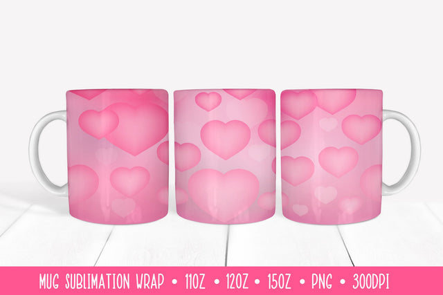 Soft Pink Hearts Mug Sublimation Design. Romantic Mug Wrap Sublimation LaBelezoka 