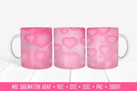 Soft Pink Hearts Mug Sublimation Design. Romantic Mug Wrap Sublimation LaBelezoka 