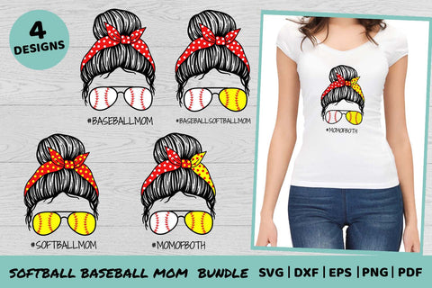 Softball Baseball Mom SVG Bundle | Messy Bun SVG SVG Irina Ostapenko 