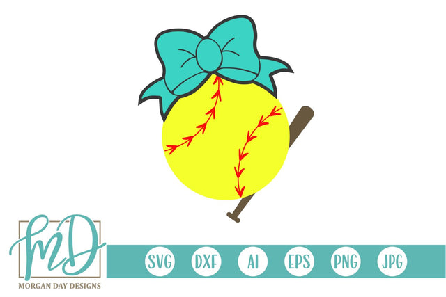 Softball Bat with Bow SVG Morgan Day Designs 