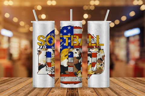 Softball Dad Cowhide USA Flag Leopard 4th of July Fathers Day T shirt Tumbler Design Png Sublimation Files Sublimation DesignDestine 