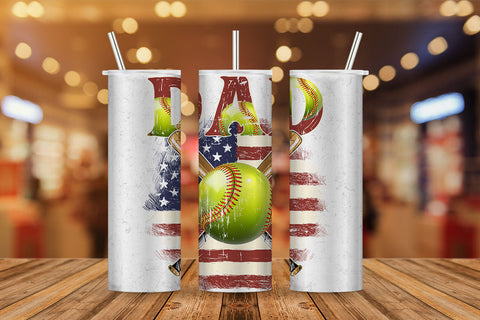 Softball Dad Sports Daddy USA Flag 4th of July Father's Day T shirt Tumbler Design Png Sublimation Files Sublimation DesignDestine 