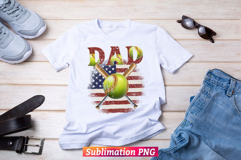 Softball Dad Sports Daddy USA Flag 4th of July Father's Day T shirt Tumbler Design Png Sublimation Files Sublimation DesignDestine 