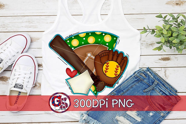 Softball Field, Bat, Ball, Glove PNG for Sublimation Sublimation Greedy Stitches 