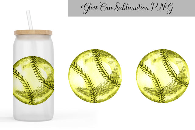 Softball Glass Can Sublimation WatercolorColorDream 
