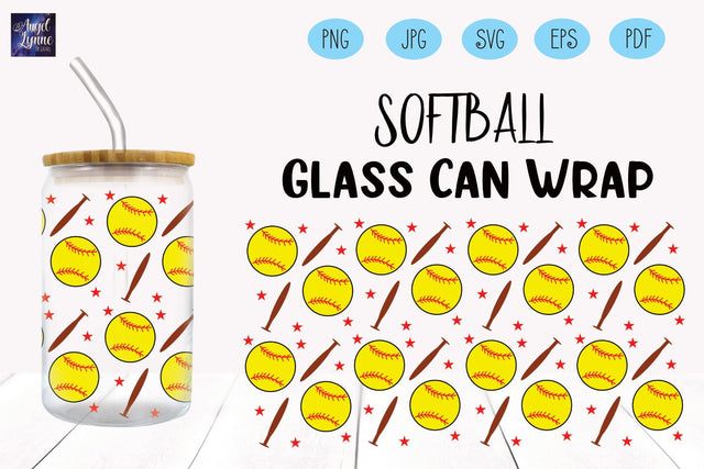 Softball Glass Wrap | Softball Libbey Glass Wrap SVG Angel Lynne Designs 