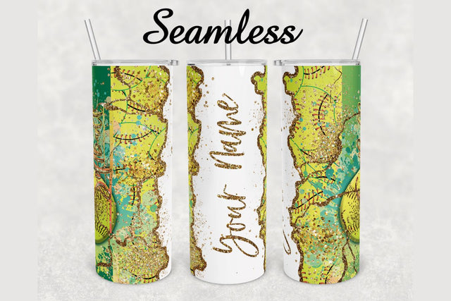 Softball Gold Glitter Agate Tumbler sublimation design 20 oz skinny tumbler wrap Sublimation BambinaCreations 