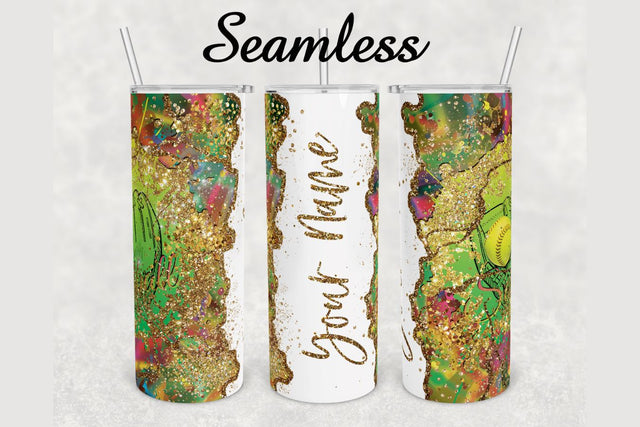 Softball Gold Glitter Marble Tumbler sublimation design 20 oz skinny tumbler wrap Sublimation BambinaCreations 