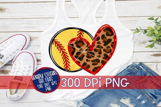 Softball Heart PNG for Sublimation Sublimation Greedy Stitches 