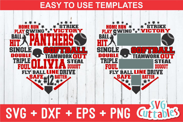 Softball Heart Subway Art SVG Svg Cuttables 