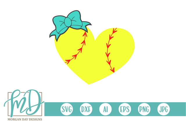 Softball Heart with Bow SVG Morgan Day Designs 