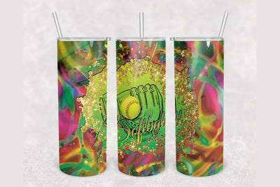 Softball Holographic Glitter Sport Tumbler sublimation design 20 oz skinny tumbler wrap Sublimation BambinaCreations 