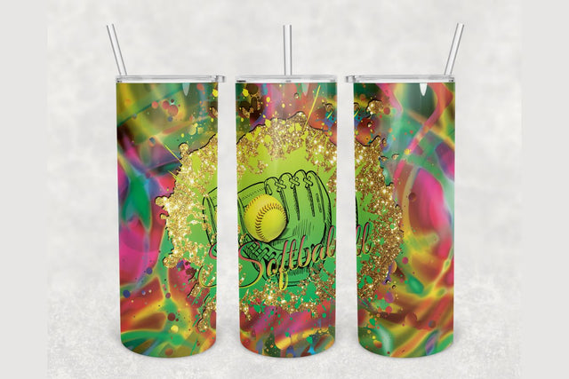 Softball Holographic Glitter Sport Tumbler sublimation design 20 oz skinny tumbler wrap Sublimation BambinaCreations 