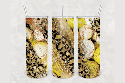 Softball Leopard Gold Glitter Brush Tumbler sublimation design 20 oz skinny tumbler wrap Sublimation BambinaCreations 