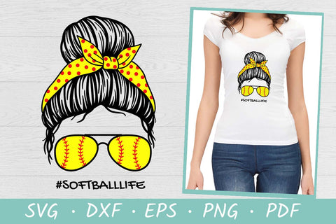 Softball Life SVG | Softball Mom SVG | Messy Bun SVG SVG Irina Ostapenko 