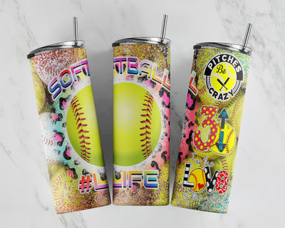 Softball life tumbler design, digital download, 20oz skinny tumbler design, softball girl, tiedye, 3up 3down, love game Sublimation CaldwellArt 