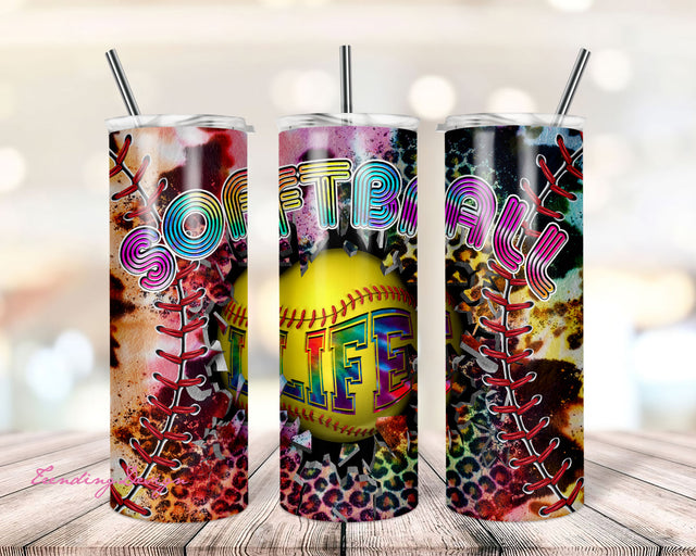 Softball life tumbler design, digital download, 20oz skinny tumbler design, softball girl, tiedye, 3up 3down, love game Sublimation TrendingDesign 