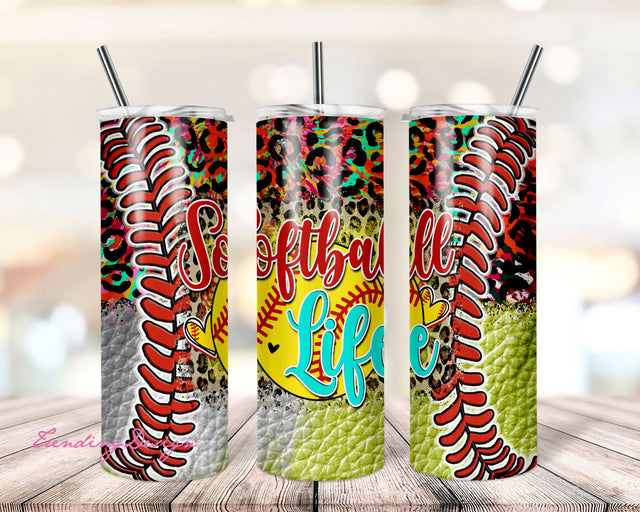 Softball life tumbler design, digital download, 20oz skinny tumbler design, softball girl, tiedye Sublimation TrendingDesign 