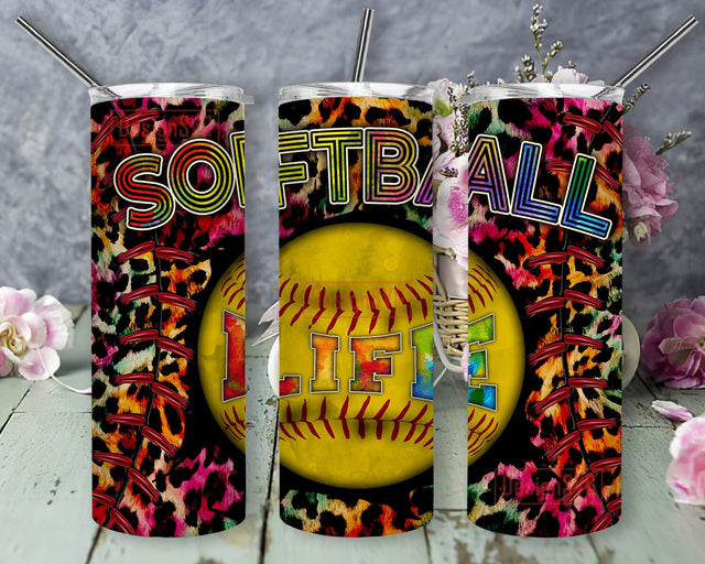 Softball LifeTumbler Tempalte, Softball 20oz Skinny Tumbler, Colorful Leopard Tumbler Wrap, Game Day Tumbler Png, Sport Lover Gift, Instant Download Sublimation DesignSVG 