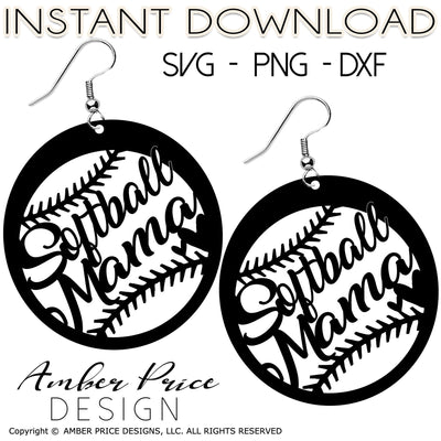 Softball Mama earrings SVG DXF | Softball Crafts | Softball Mom SVG PNG DXF SVG Amber Price Design 