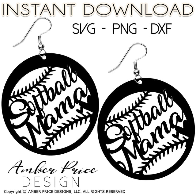 Softball Mama earrings SVG DXF | Softball Crafts | Softball Mom SVG PNG DXF SVG Amber Price Design 