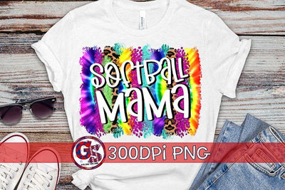 Softball Mama Tie Dye Brush Strokes PNG for Sublimation Sublimation Greedy Stitches 