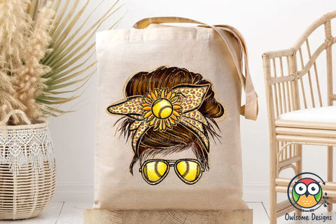 Softball Messy Bun Sublimation Sublimation Owlsome.Designs 