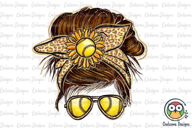 Softball Messy Bun Sublimation Sublimation Owlsome.Designs 