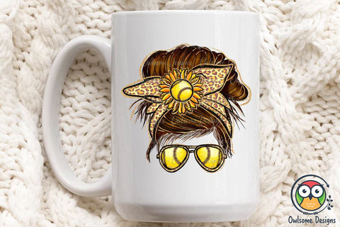 Softball Messy Bun Sublimation Sublimation Owlsome.Designs 