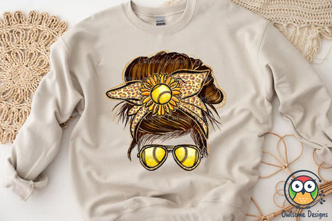 Softball Messy Bun Sublimation Sublimation Owlsome.Designs 