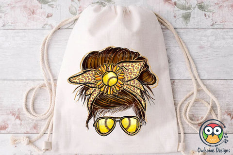 Softball Messy Bun Sublimation Sublimation Owlsome.Designs 
