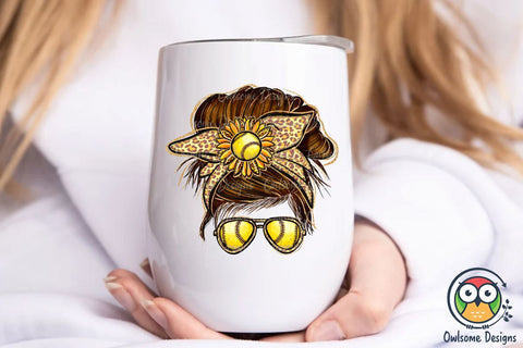 Softball Messy Bun Sublimation Sublimation Owlsome.Designs 