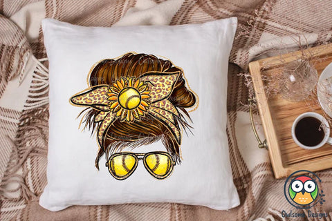 Softball Messy Bun Sublimation Sublimation Owlsome.Designs 