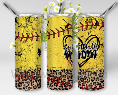 Softball Mom 20 oz Skinny Tumbler, Leopard Softball Mom Tumbler Png, Glitter Leopard Tumbler Design, Mother's Day Png, Sport Mom Png Sublimation WillowSageDesign 
