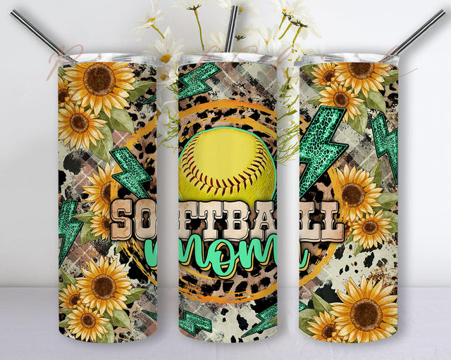 Softball Mom 20 oz Skinny Tumbler, Leopard Softball Mom Tumbler Png, Sunflower Leopard Tumbler Design, Mother's Day Png, Sport Mom Png Sublimation PixelChick 