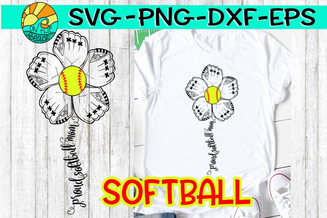 Softball Mom Flower Glove -SVG - DXF - EPS - PNG SVG On the Beach Boutique 