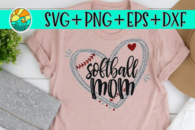 Softball Mom - Heart - SVG PNG DXF EPS SVG On the Beach Boutique 