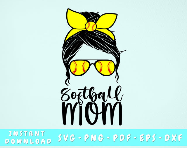 Softball Mom Messy Bun SVG SVG HappyDesignStudio 