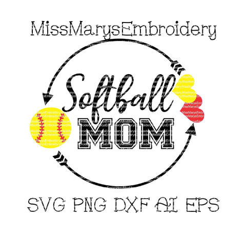 Softball Mom Monogram Arrow Ring SVG MissMarysEmbroidery 