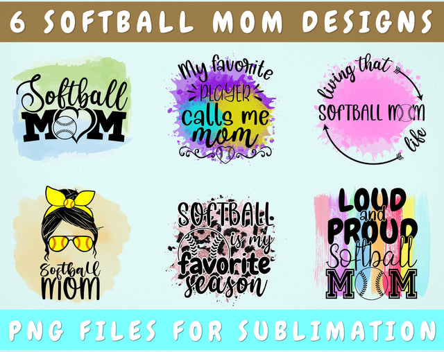 Softball Mom Sublimation Designs, 6 Softball Mom PNG Files, Softball Mom Messy Bun PNG, Softball Is My Favorite Season PNG Sublimation HappyDesignStudio 
